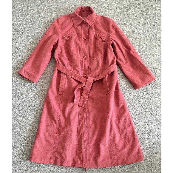 Vintage Forecaster Tench Coat Pink Belted 70s Mod Retro USA - Picture 1 of 11